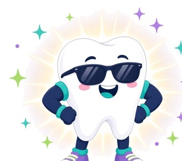 Smiling 585 Dentist tooth character in sunglasses